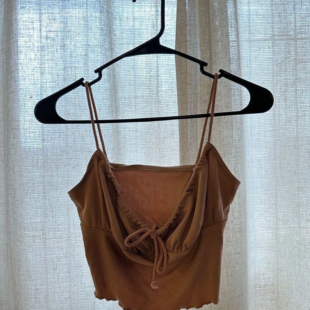 Brown Ribbed Spaghetti Strap Top